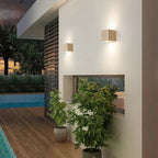 Natural Travertine Wall Sconce with Up-Down LED Illumination | Elegant Outdoor Wall Light for Cozy Ambiance
