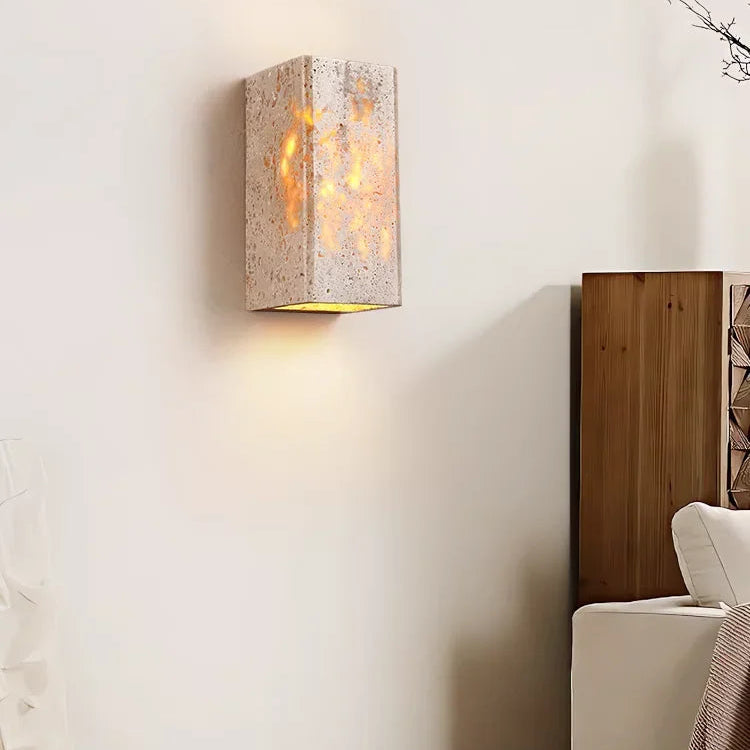 Natural Travertine Wall Sconce with Up-Down LED Illumination | Elegant Outdoor Wall Light for Cozy Ambiance