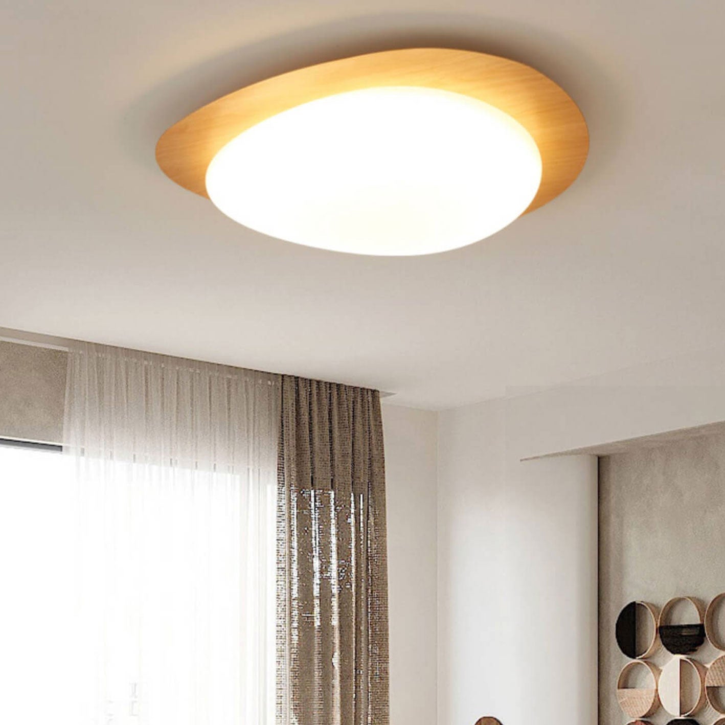 Nordic Collection | Flush Mount Ceiling Light with Adjustable Color Temperature | Wood Grain Finish for Modern Spaces