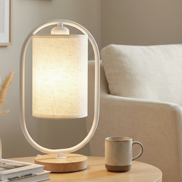 Nordic Elegance | Solid Wood Table Lamp with Linen Shade | Cozy Lighting for Bedroom and Living Room
