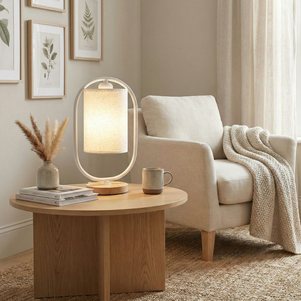 Nordic Elegance | Solid Wood Table Lamp with Linen Shade | Cozy Lighting for Bedroom and Living Room