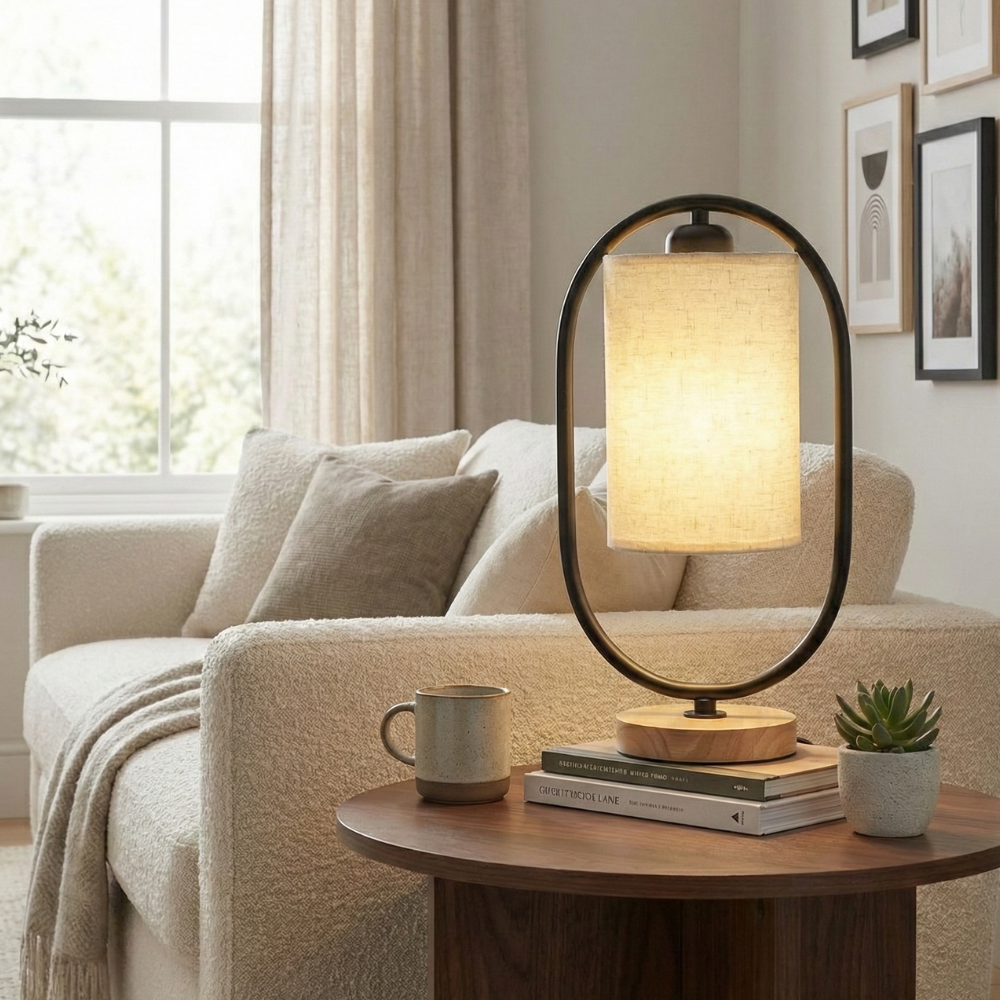 Nordic Elegance | Solid Wood Table Lamp with Linen Shade | Cozy Lighting for Bedroom and Living Room