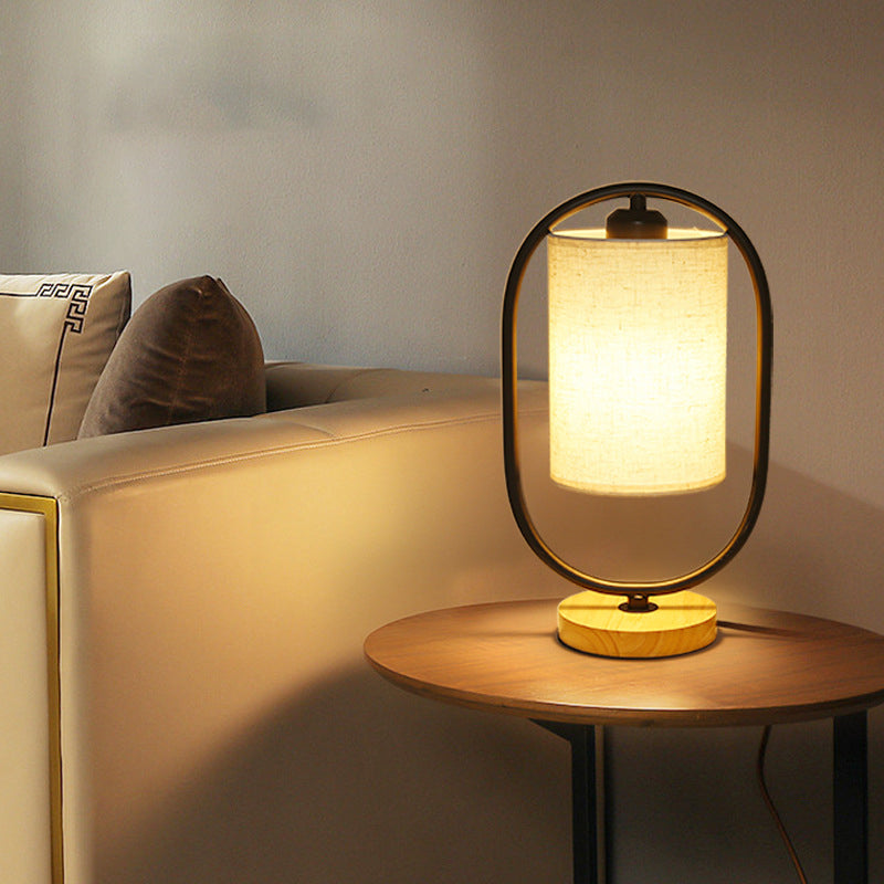 Solid Wood Table Lamp, Linen Shade, Nordic Dimmable, White Black, Bedside