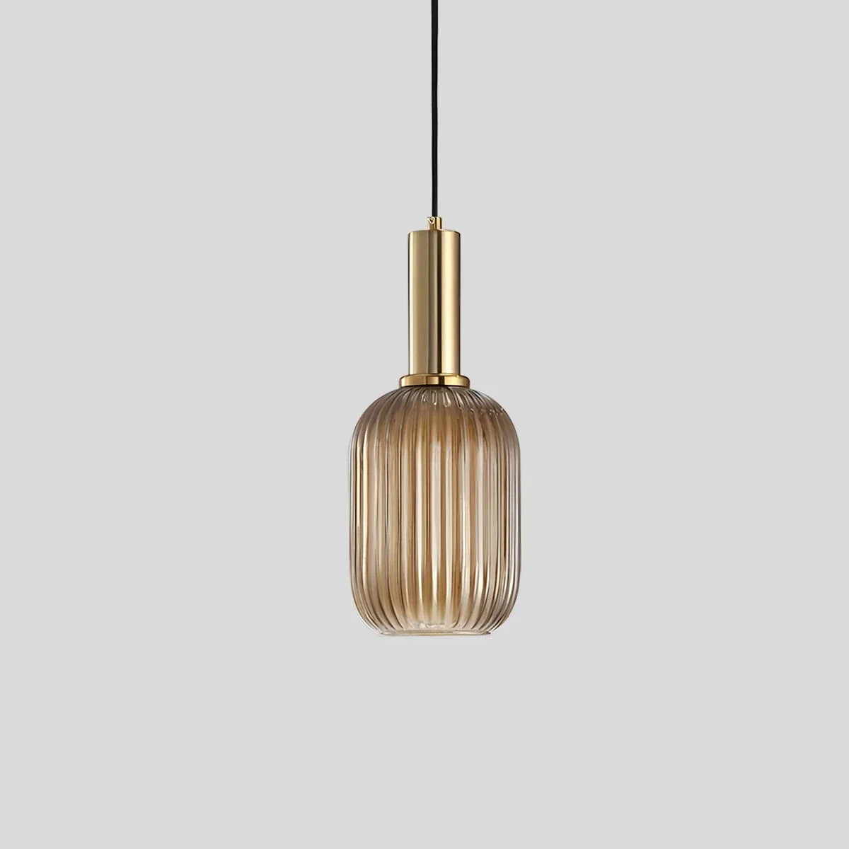 Ribbed Glass Pendant Light, Brass Finish, Adjustable Height, Amber, Kitchen