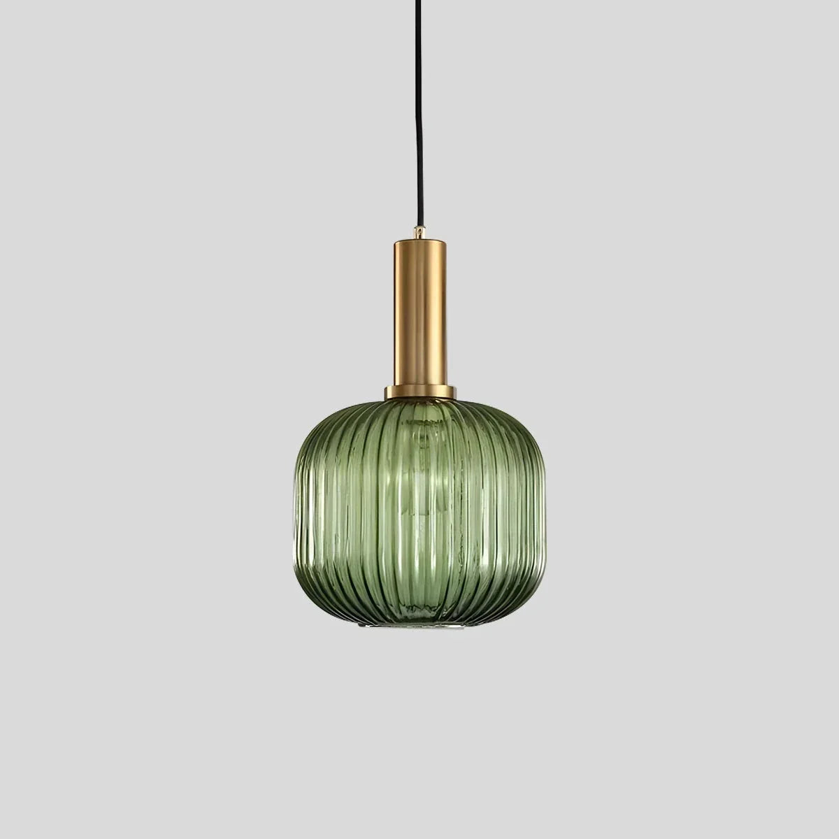 Ribbed Glass Pendant Light, Brass Finish, Adjustable Height, Amber, Kitchen