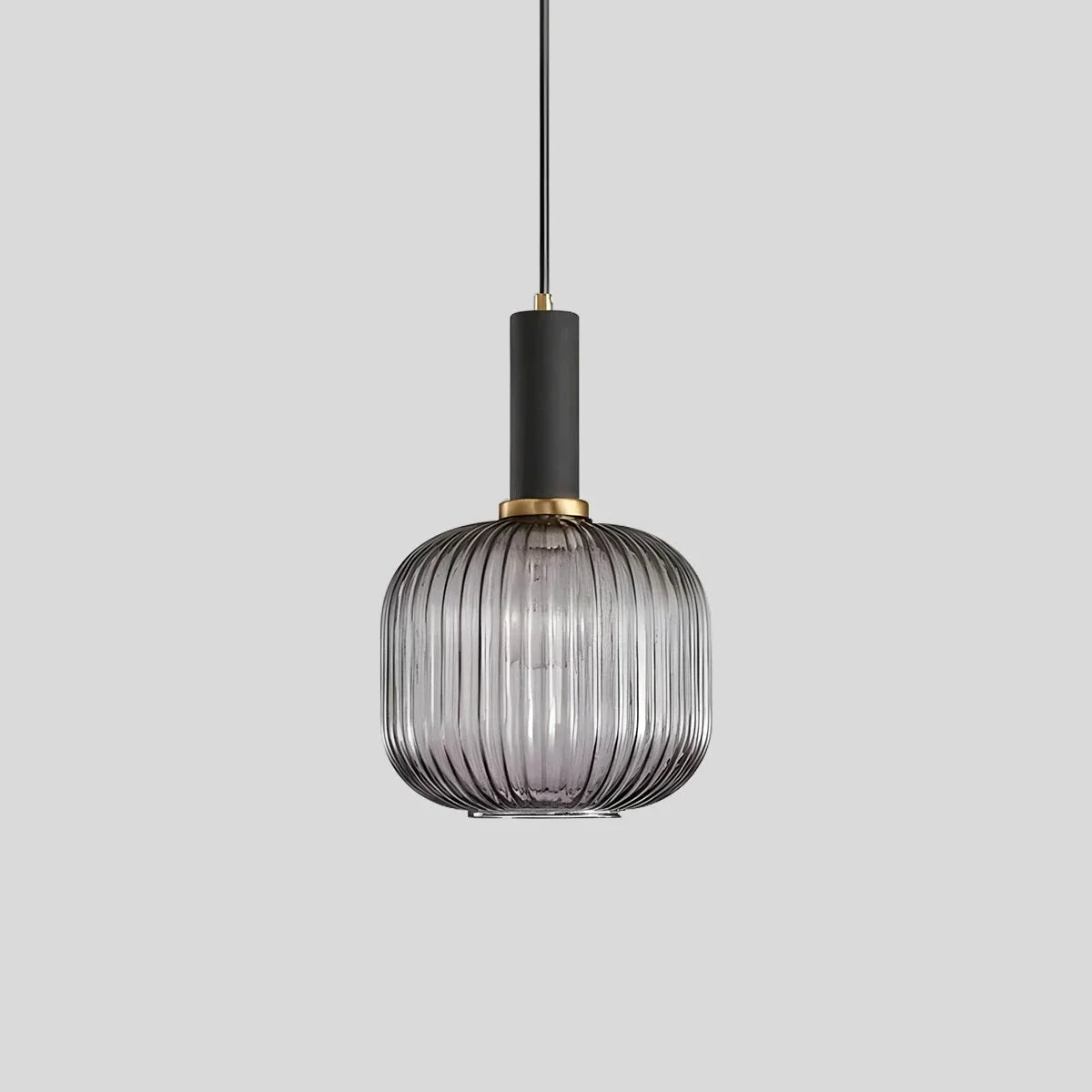 Ribbed Glass Pendant Light, Brass Finish, Adjustable Height, Amber, Kitchen