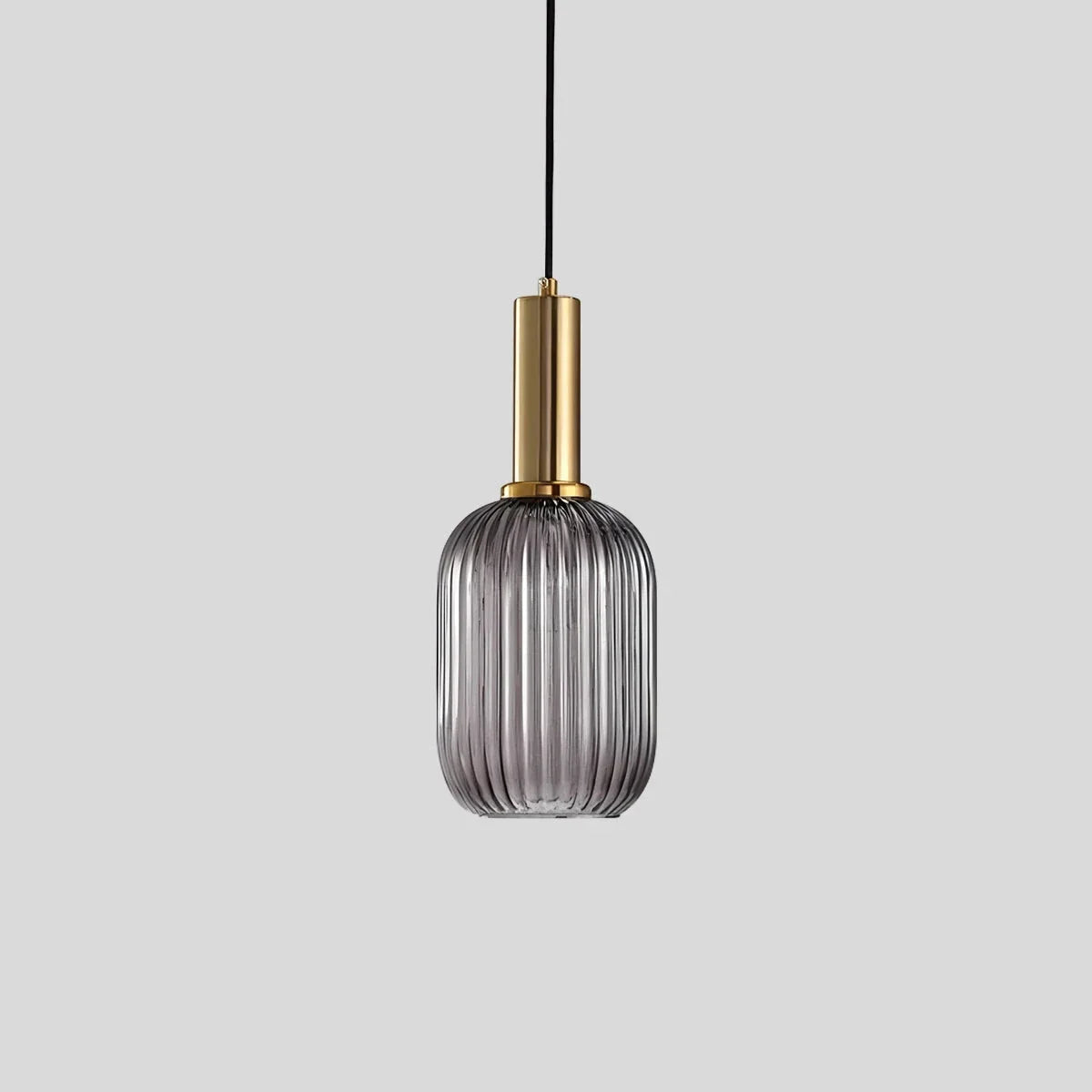 Ribbed Glass Pendant Light, Brass Finish, Adjustable Height, Amber, Kitchen