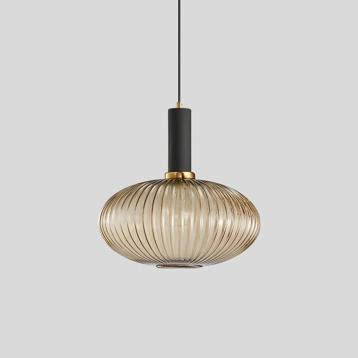 Ribbed Glass Pendant Light, Brass Finish, Adjustable Height, Amber, Kitchen