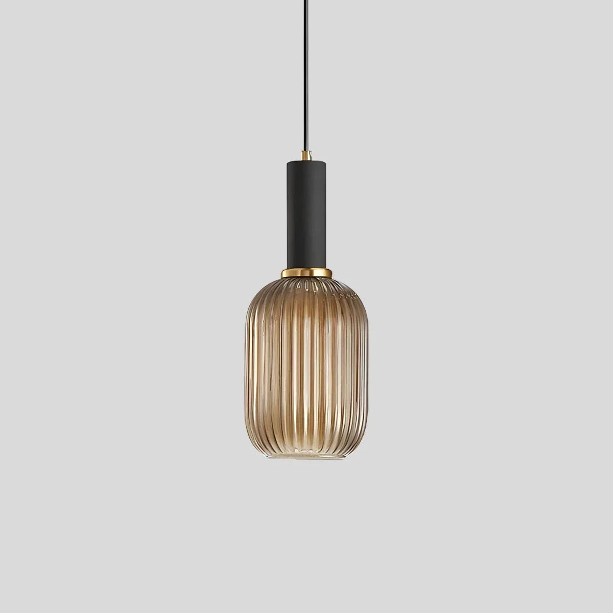 Ribbed Glass Pendant Light, Brass Finish, Adjustable Height, Amber, Kitchen