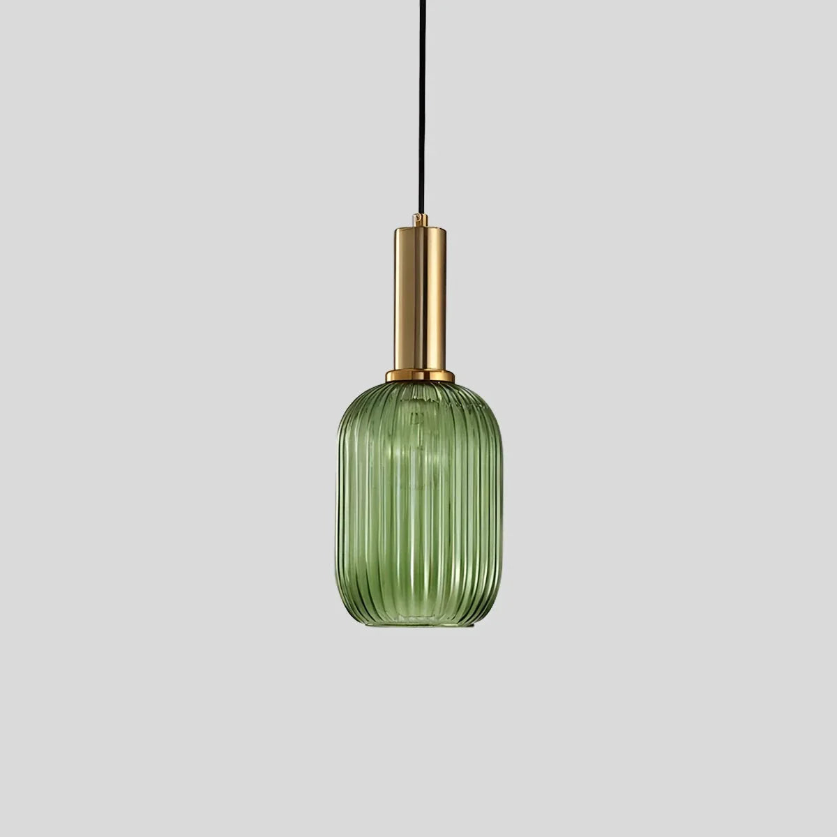 Ribbed Glass Pendant Light, Brass Finish, Adjustable Height, Amber, Kitchen