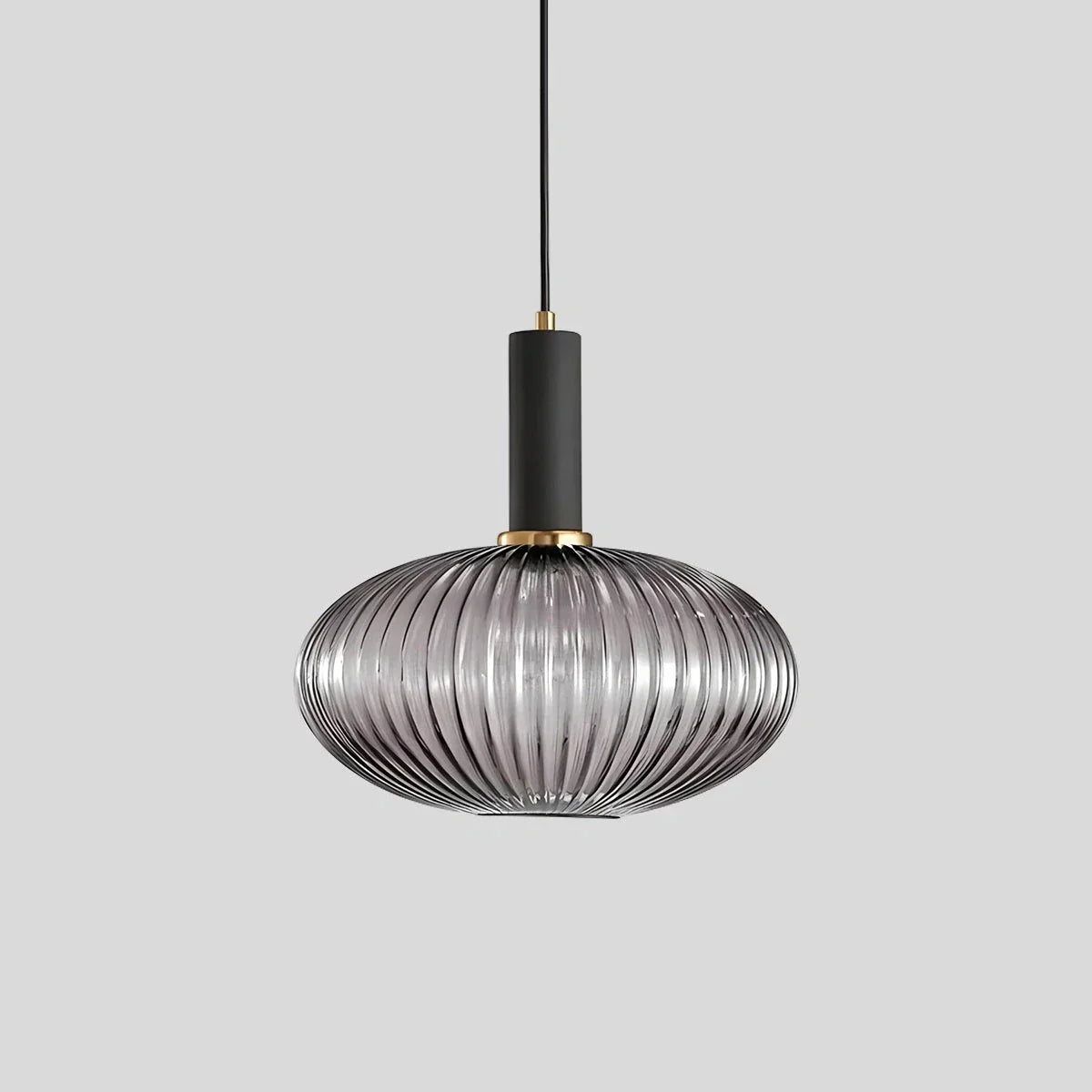 Ribbed Glass Pendant Light, Brass Finish, Adjustable Height, Amber, Kitchen