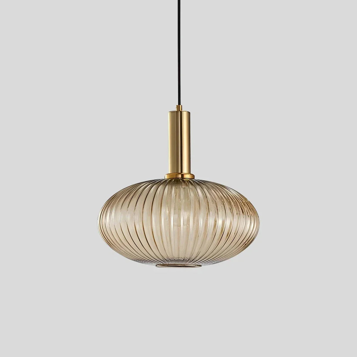 Ribbed Glass Pendant Light, Brass Finish, Adjustable Height, Amber, Kitchen