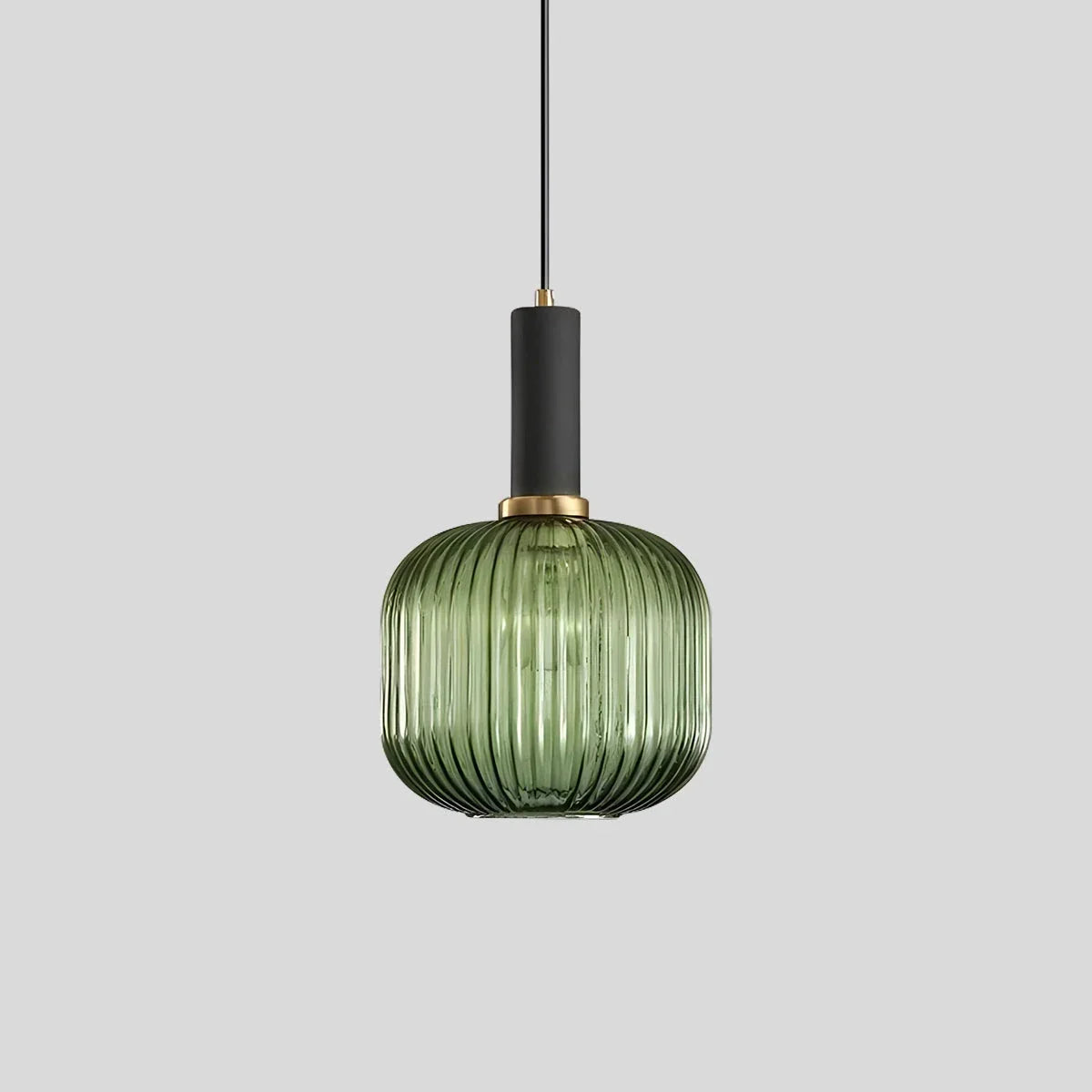 Ribbed Glass Pendant Light, Brass Finish, Adjustable Height, Amber, Kitchen