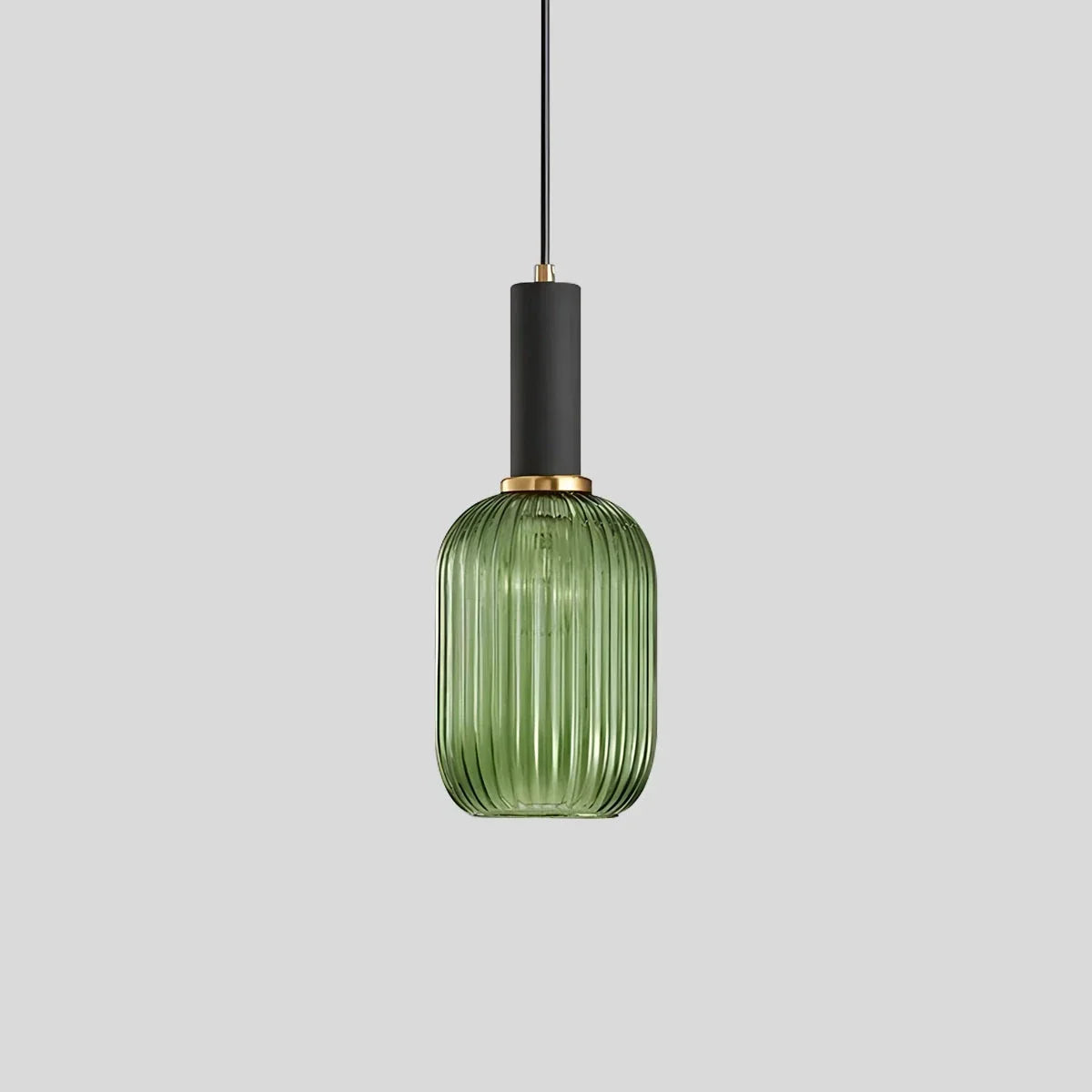 Ribbed Glass Pendant Light, Brass Finish, Adjustable Height, Amber, Kitchen