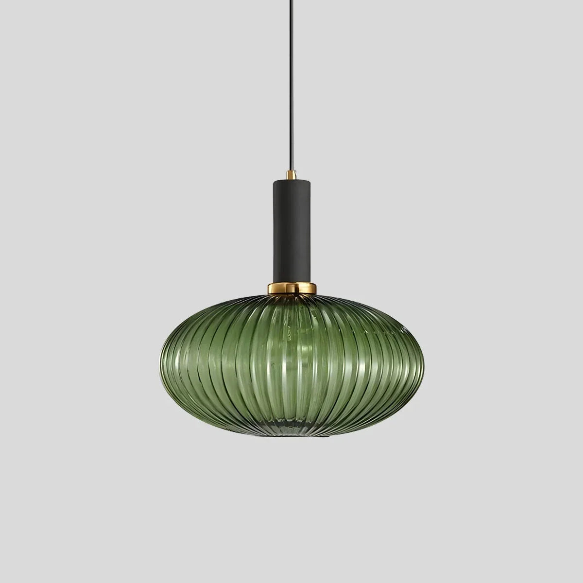 Ribbed Glass Pendant Light, Brass Finish, Adjustable Height, Amber, Kitchen