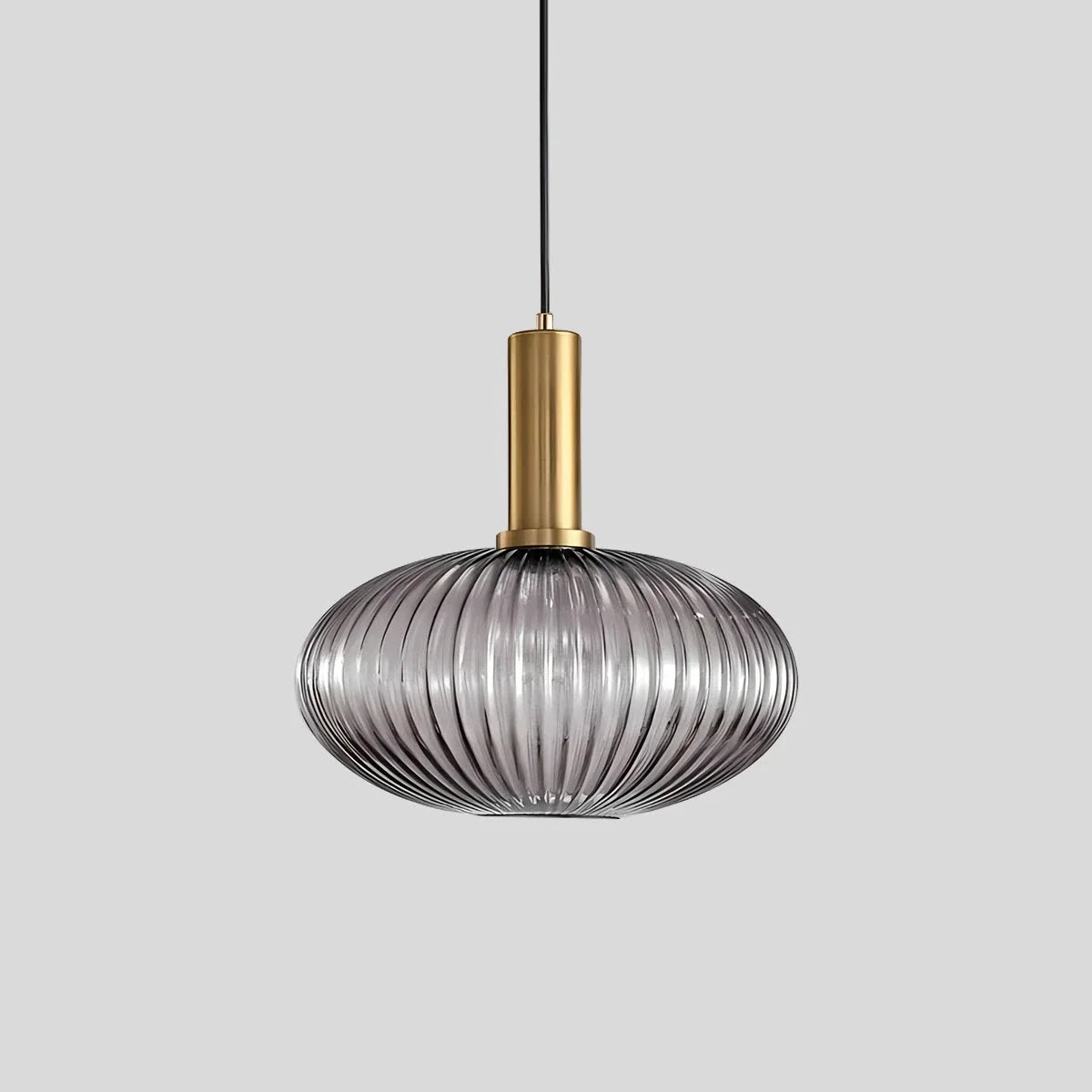 Ribbed Glass Pendant Light, Brass Finish, Adjustable Height, Amber, Kitchen