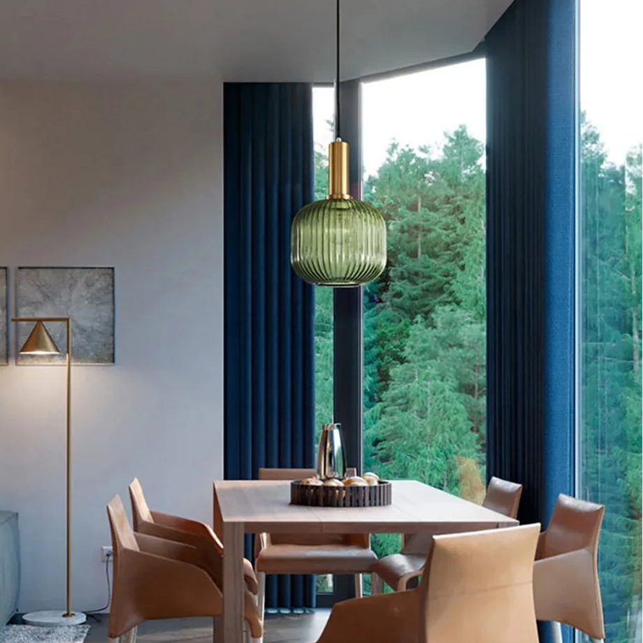 Nordic Glass Pendant Light with Adjustable Height & Brass Finish | Stylish Kitchen Pendant Lighting for Warm Ambience