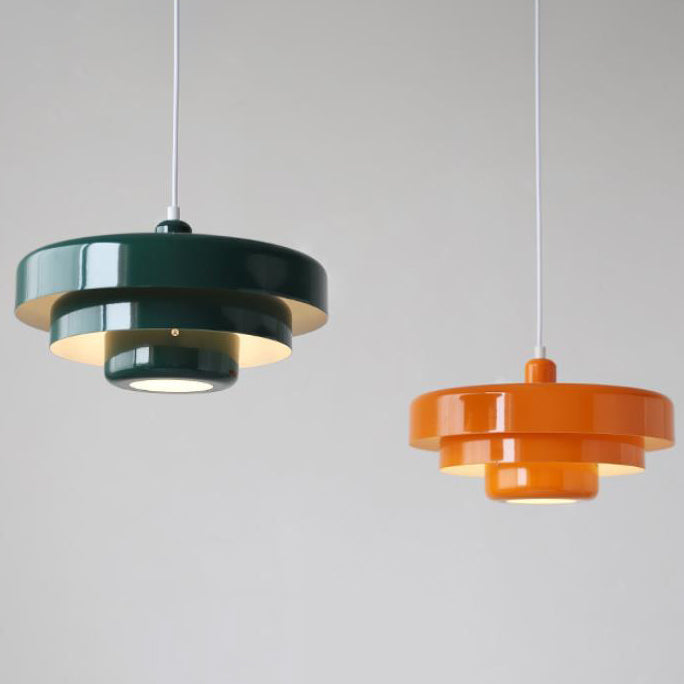 Multi-Layered Metal Pendant Light, Nordic Vintage, Orange Green, Kitchen
