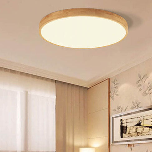 Nordic Wood Flush Mount Ceiling Light with Integrated 18W LED | Ultra-Thin Design for Warm Illumination