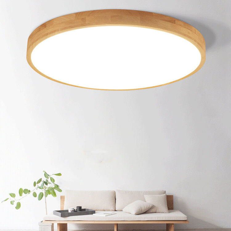 Nordic Wood Flush Mount Ceiling Light with Integrated 18W LED | Ultra-Thin Design for Warm Illumination