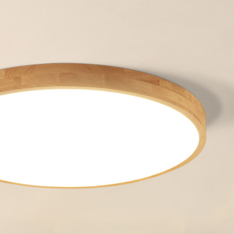 Nordic Wood Flush Mount Ceiling Light with Integrated 18W LED | Ultra-Thin Design for Warm Illumination