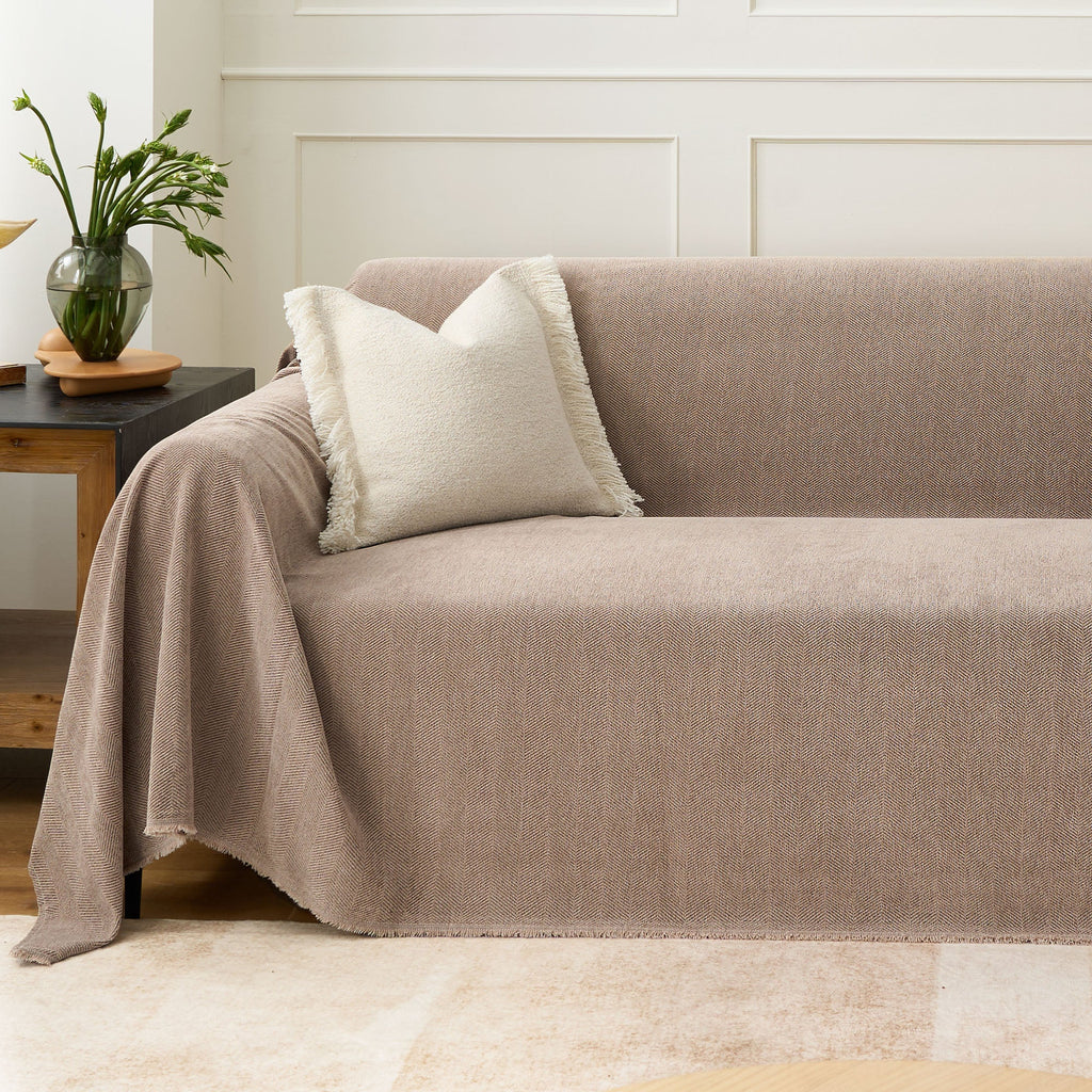 Pet Friendly Herringbone Sofa Cover with Soft Chenille Texture