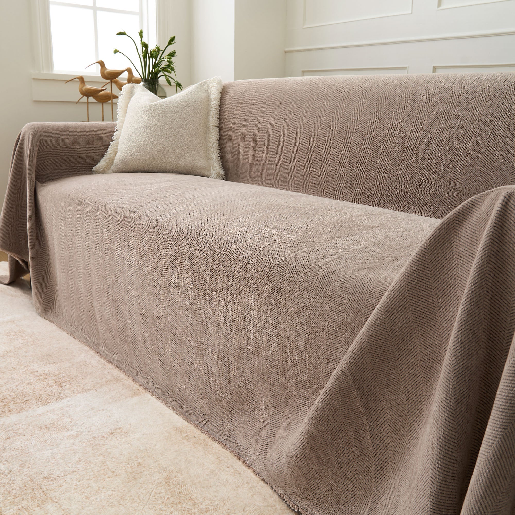 Durable Herringbone Sofa Cover for Modern Pet Friendly Homes