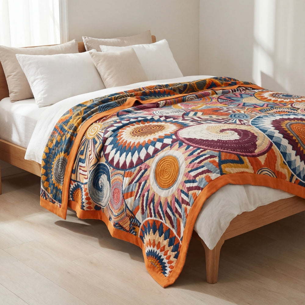 Cotton Sunburst Throw Blanket for Sofa Bed or Travel Use