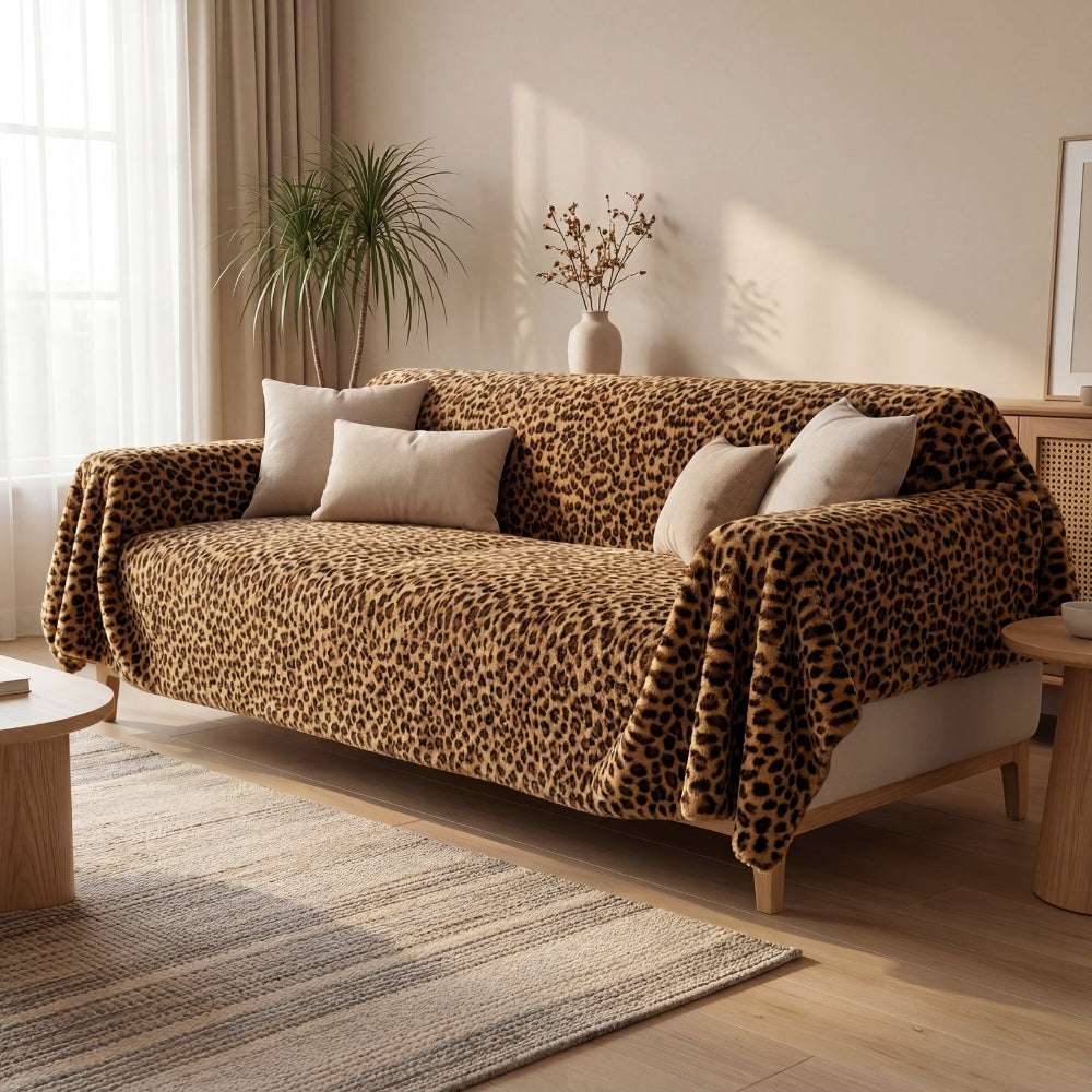 Glamour Leopard Plush Scratch Resistant Sofa Cover for Chic Homes