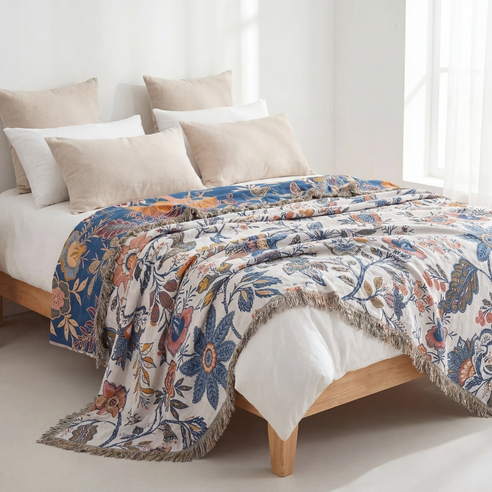 Floral Jacquard Cotton Blanket for Sofa and Bed Use