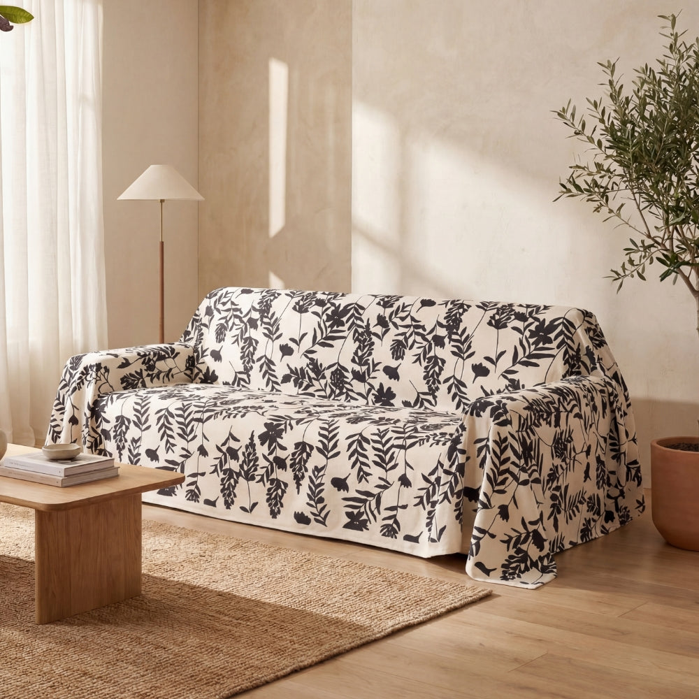 Botanical Jacquard Sofa Cover in Soft Woven Fabric