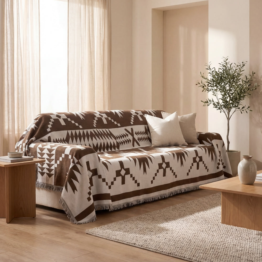 Tribal Pattern Chenille Sofa Cover in Soft Woven Fabric