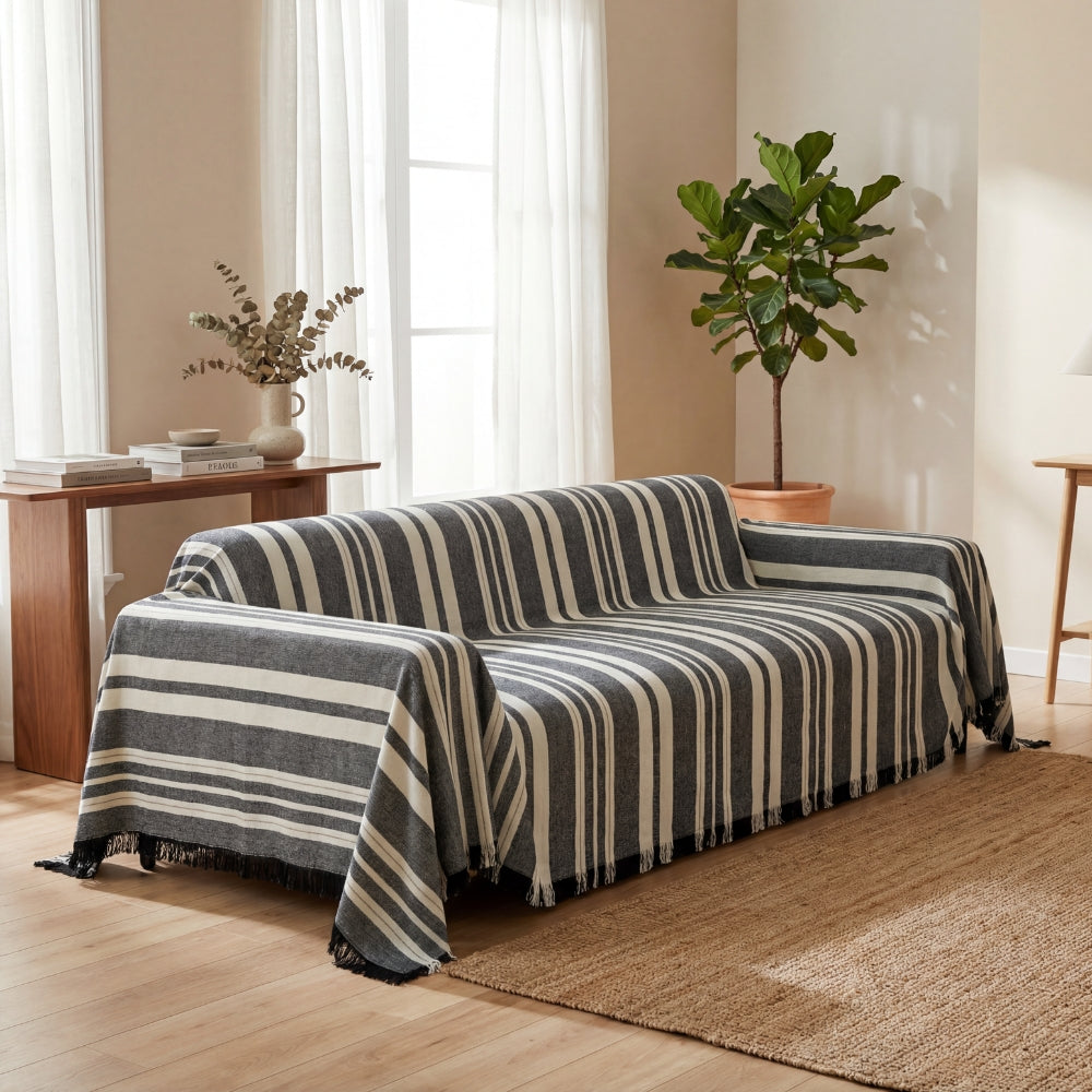 Classic Striped Chenille Sofa Cover in Soft Woven Fabric