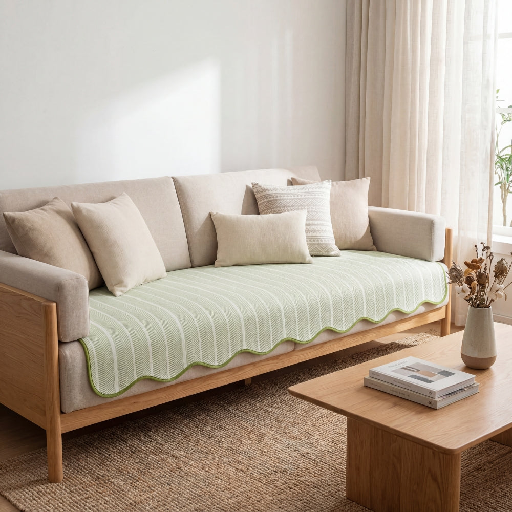 Herringbone Scallop Edge Sofa Cover for Elegant Living