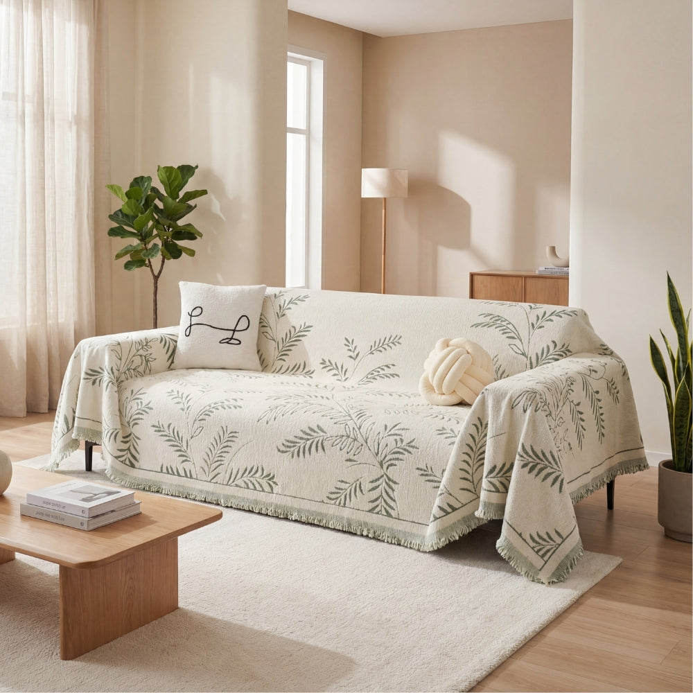 Winter Botanical Chenille Sofa Cover with Soft Woven Texture