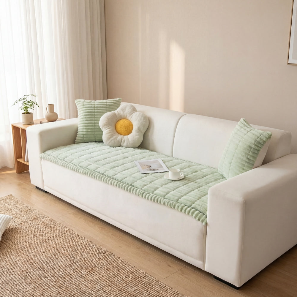 Plush Pleated Edge Sofa Cover for Cozy Everyday Protection