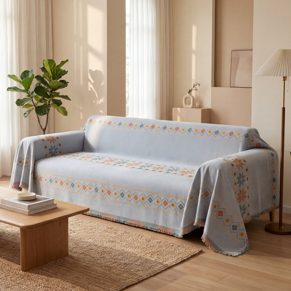 Boho Chenille Sofa Cover with Tassel Detail for Cozy Homes