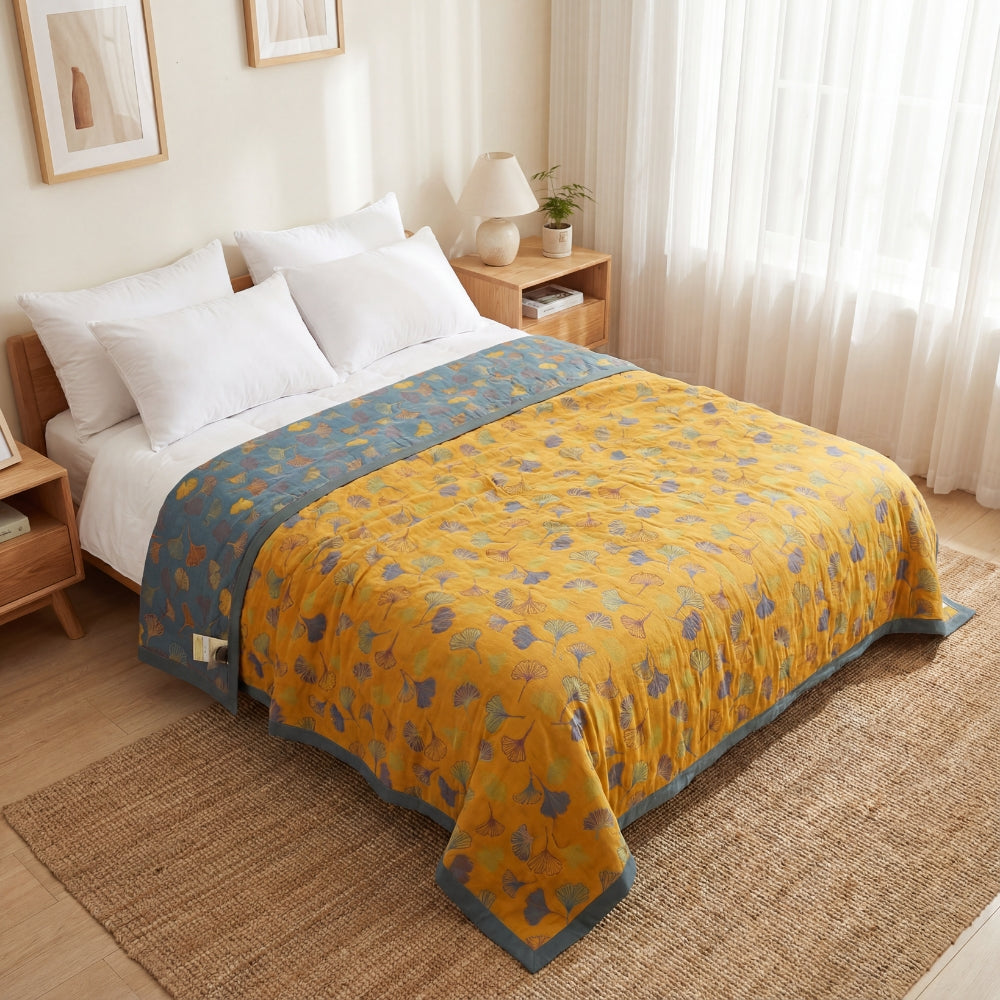 Six Layer Ginkgo Leaf Cotton Quilt for Layered Bedding