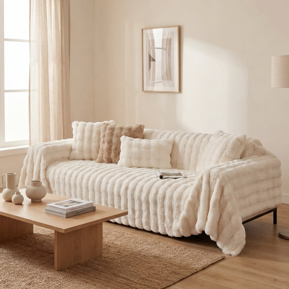Luxe Ripple Faux Fur Sofa Cover for Soft Modern Elegance