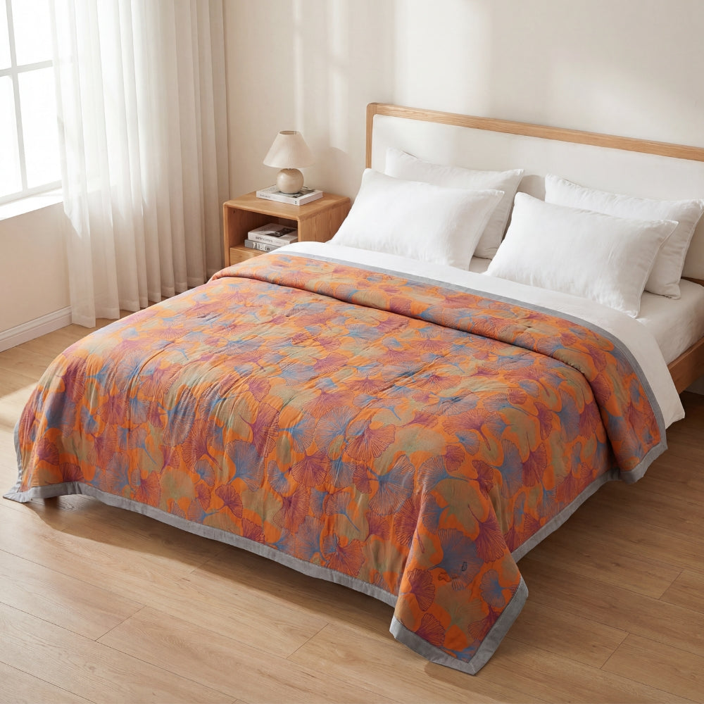 Botanical Cotton Gauze Quilt with Ginkgo Leaf Pattern