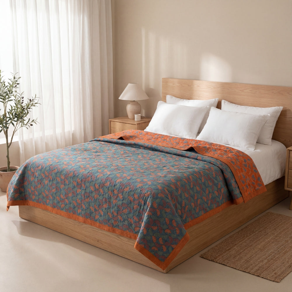 Pastoral Ginkgo Leaf Cotton Quilt with Reversible Design