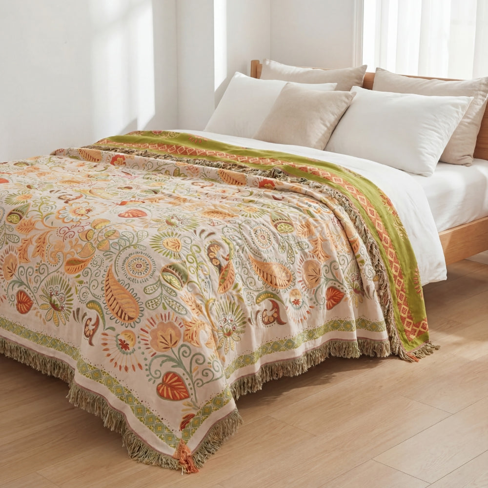 Reversible Cotton Gauze Throw Blanket for Sofa or Bed