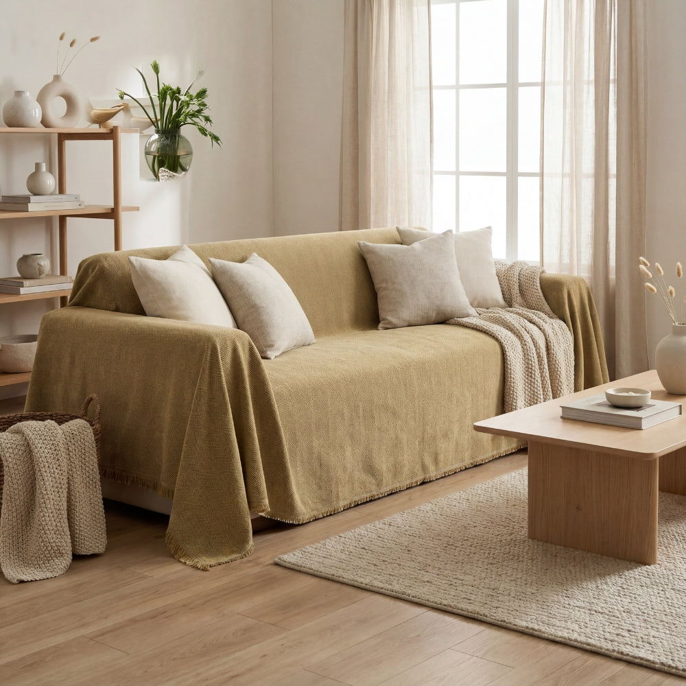 Pet Friendly Herringbone Sofa Cover with Soft Chenille Texture