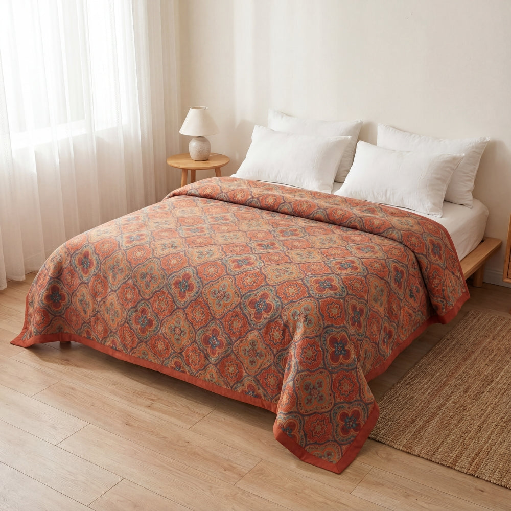 Petal Flower Cotton Quilt with Reversible Embroidered Design