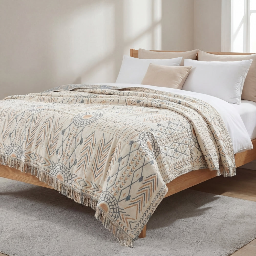 Reversible Cotton Throw Blanket for Sofa Bed or Lounge