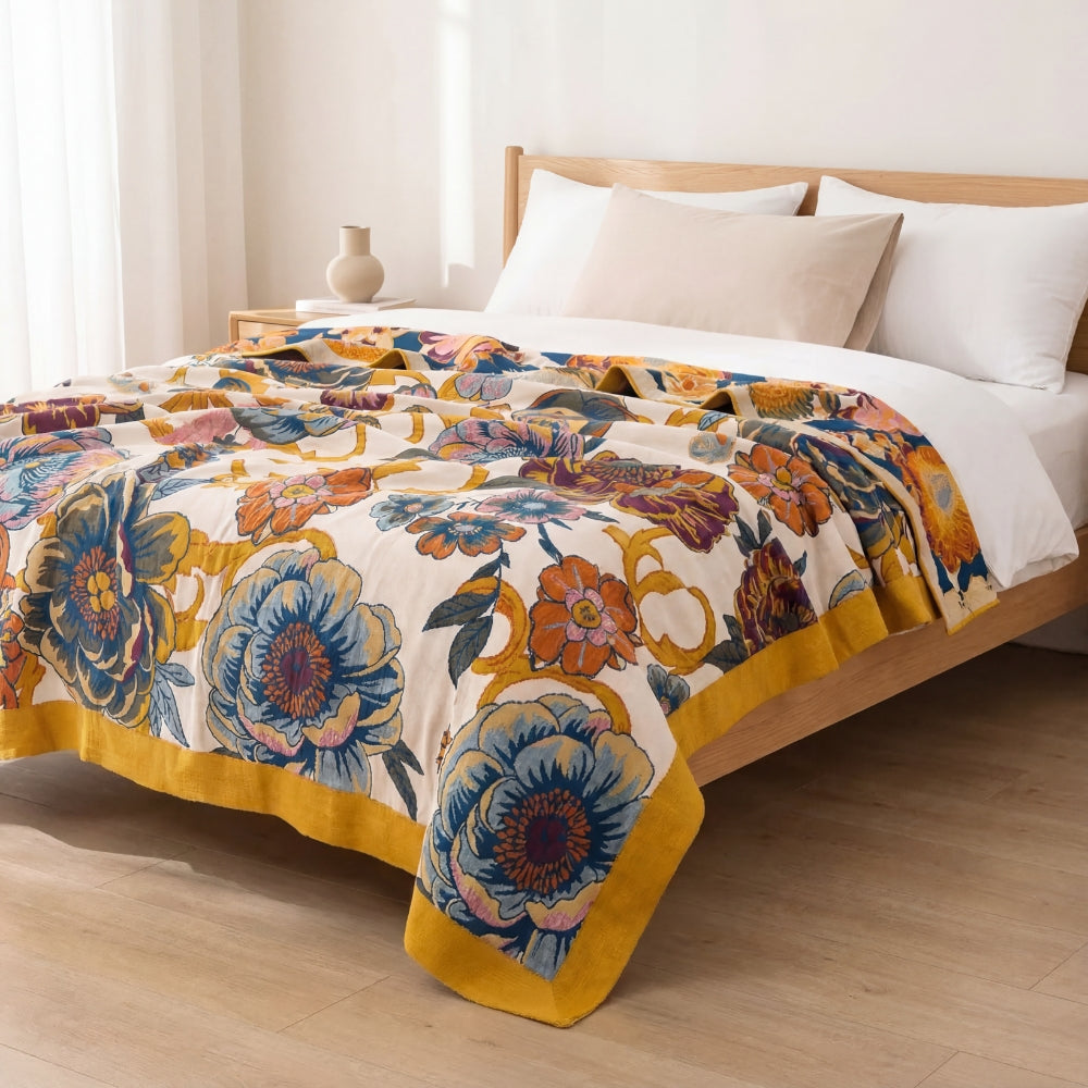 Reversible Cotton Floral Blanket for Layered Home Styling