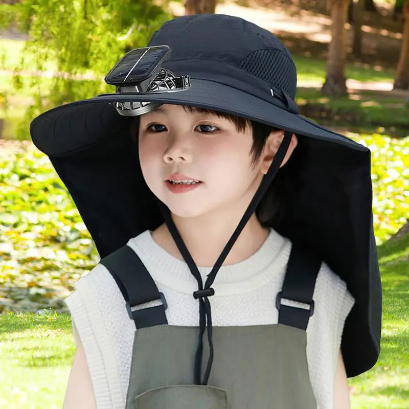 Outdoor Explorer | Adjustable Kids Solar Fan Hat with UPF50+ Protection | Comfortable Cooling for Sunny Adventures