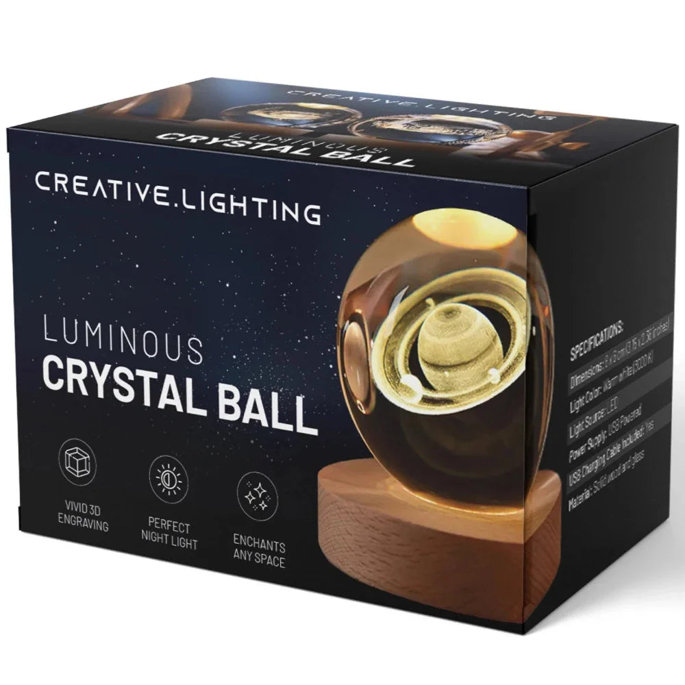 Crystal Ball LED Night Light, 3D Engraved Galaxy Design, USB Desk Lamp
