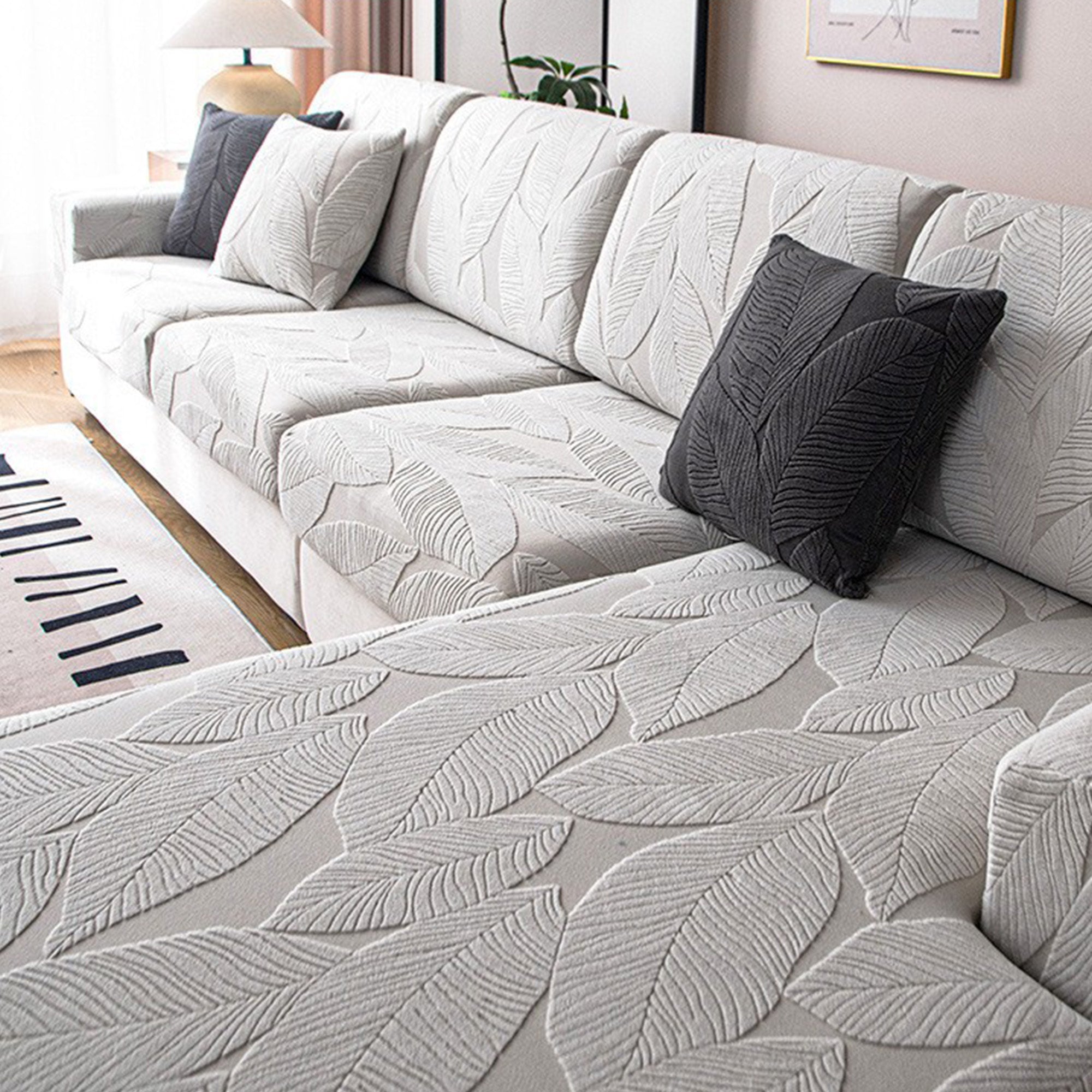 Velvet Leaf Stretch Sofa Cover with Waterproof Full Wrap Design