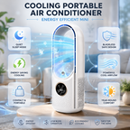 Personal mini bladeless air cooler in white and blue